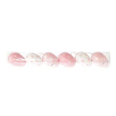 Plastic hanger eggs 3 assorted, Ø 4 x 6 cm, pink, 6 parts, 805394