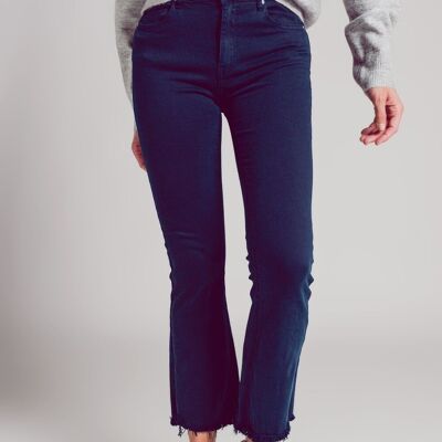 Flare jeans with raw hem edge in blue ink