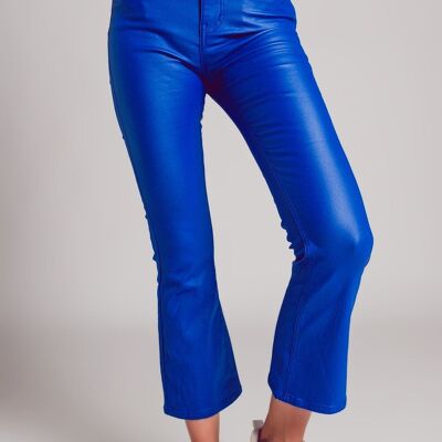Pantalon évasé en similicuir stretch bleu
