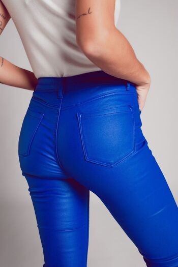 Pantalon évasé en similicuir stretch bleu 2