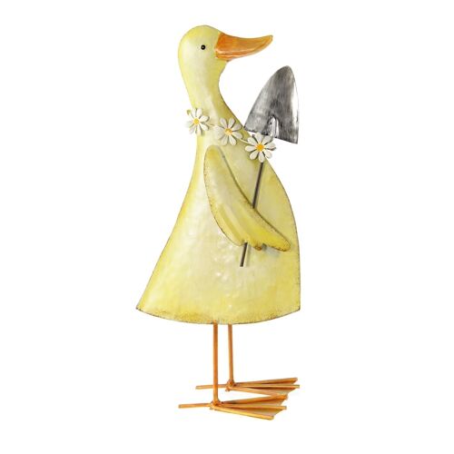 Metall-Ente stehend mit Spaten, 12 x 15 x 33 cm, gelb, 807862