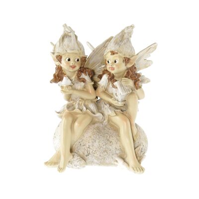 Poly elves sitting on stone, 19.5 x 15 x 23 cm, beige, 808470