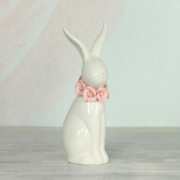 Lapin en porcelaine avec chapelet, 8,5 x 7,5 x 20 cm, blanc/rose, 809286 2