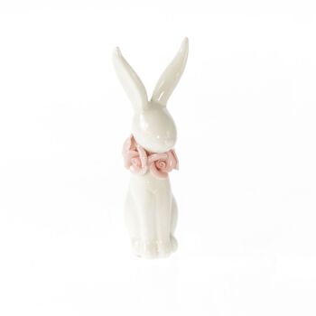 Lapin en porcelaine avec chapelet, 6,5 x 6 x 14,5 cm, blanc/rose, 809293 1