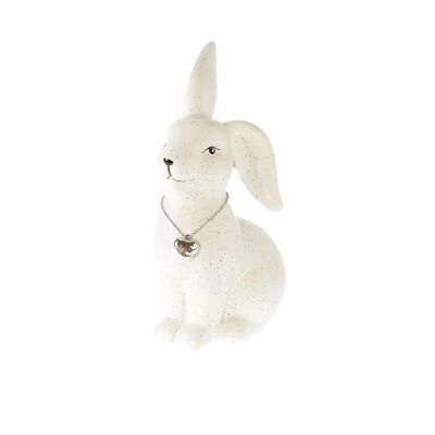 Conejo de dolomita con corazón, 10,5 x 8 x 18 cm, blanco/plateado, 809316