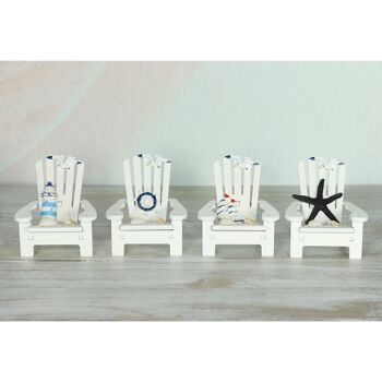 Chaises de plage en bois, 4 assortis, 9 x 9,5 x 10 cm, blanc/bleu, 809651 2