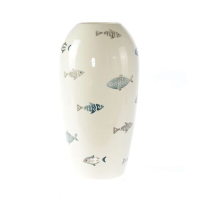Vaso in ceramica design pesce, Ø 14 x 30 cm, blu, 818103