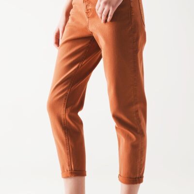 Cotton mid rise slouchy jean in rust