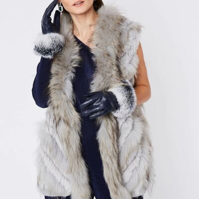 Gilet in pelliccia di volpe grigia e coney