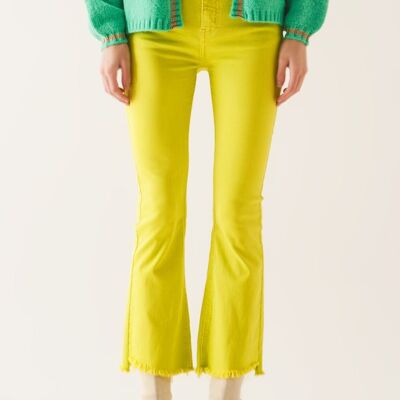 Flare jeans with raw hem edge in yellow