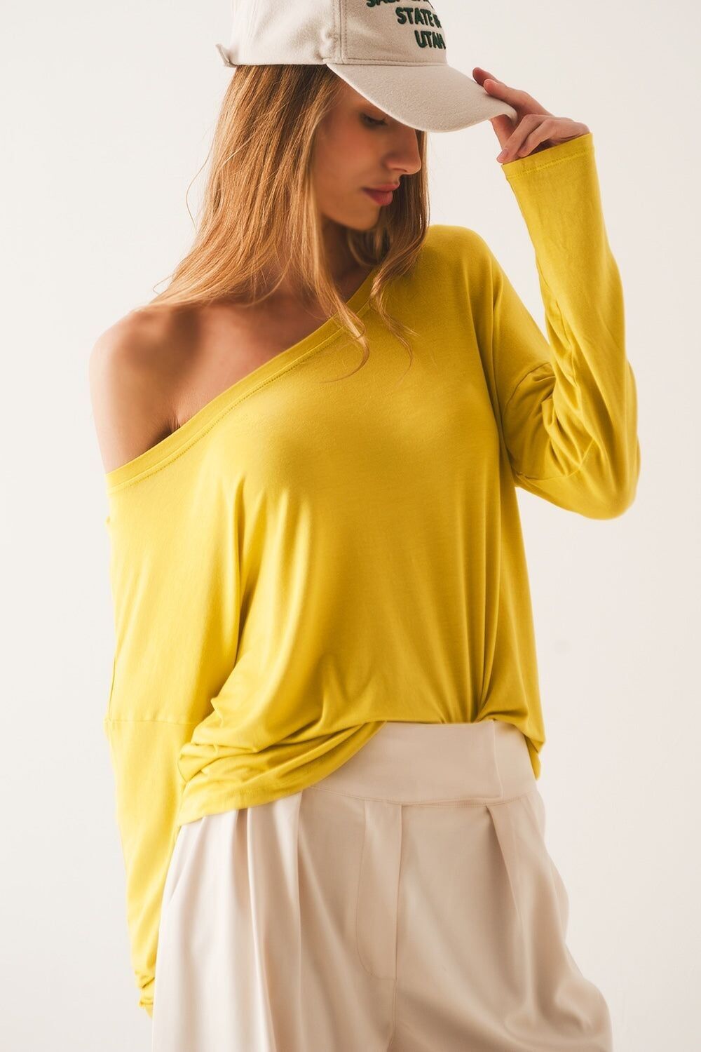 T-shirt manica lunga con scollo a barchetta in modal lime