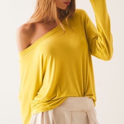 Boat neck Long sleeve t shirt in modal lime