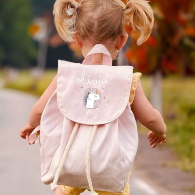 Briefcase backpack for nursery school or nursery - with unicorn pattern - pink - mustard or sage