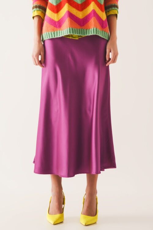 Satin midi skirt in fuchsia