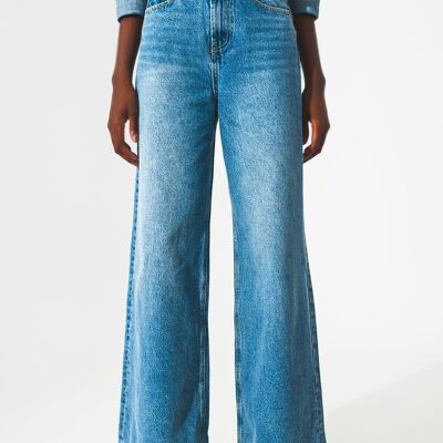 jeans a gamba larga in cotone blu