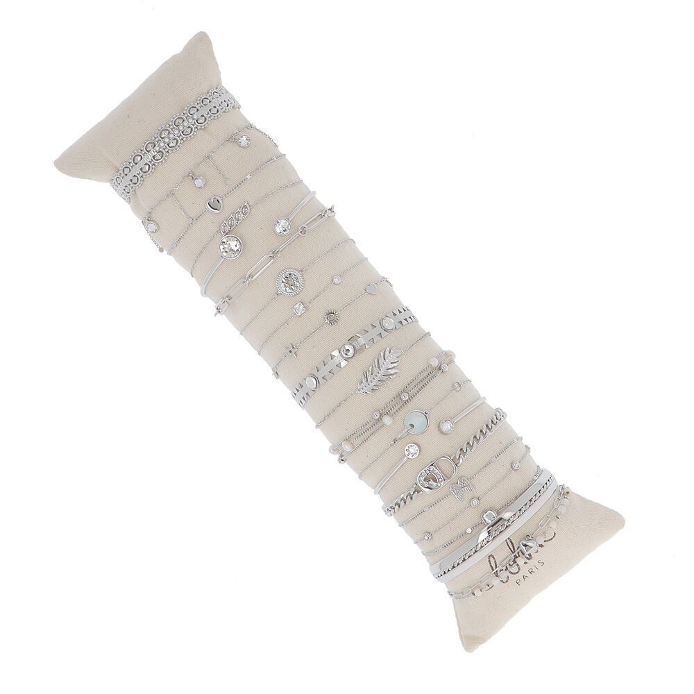Kit of 20 bracelets and bangles - white rhodium - free cushion / KIT-BRA15-0590-RHODIUM
