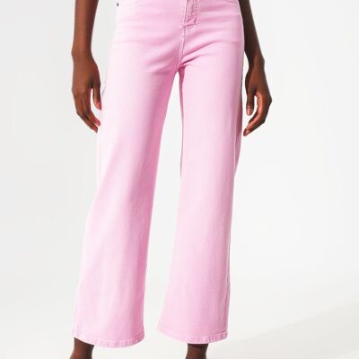 Jeans cropped a gamba larga in rosa gomma da masticare
