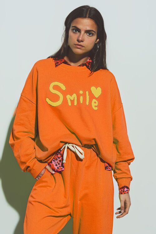 Oversized smile Text Sweatshirt in Orange