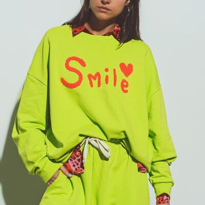 Übergroßes Smile Text-Sweatshirt in Lime