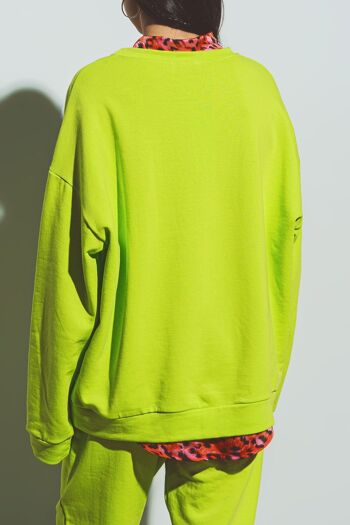 Sweat-shirt à texte smile surdimensionné en citron vert 2