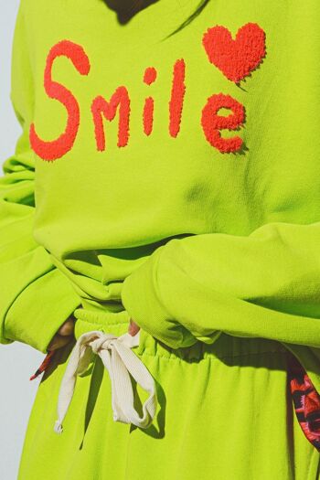 Sweat-shirt à texte smile surdimensionné en citron vert 5