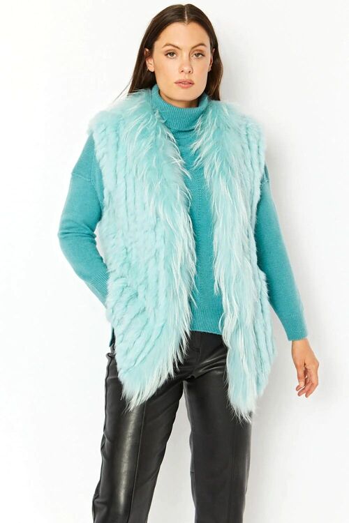 Turquoise Fox and Coney Fur Gilet With Collar Feature