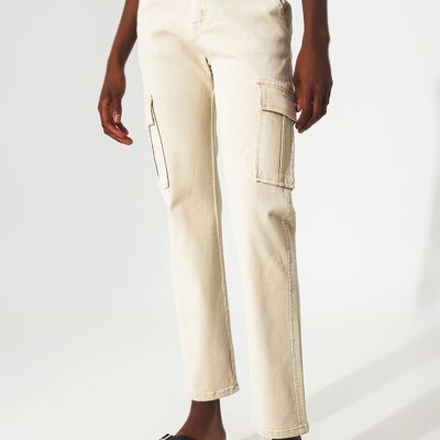 Pantalon cargo décontracté en beige