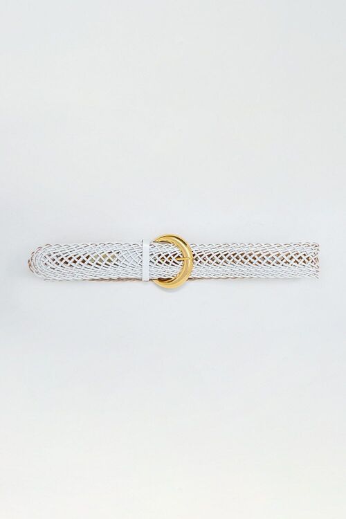 Faux Leather Braided Belt with Gold Buckle in White