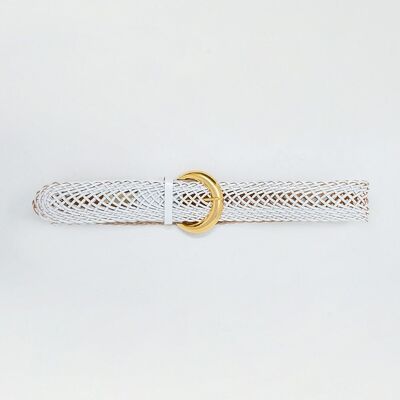 Geflochtener Gürtel aus Kunstleder mit goldener Schnalle in Weiß