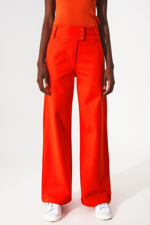 Button detail wide leg pants in orange