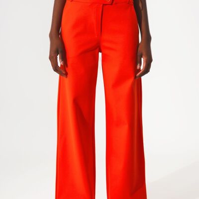 Button detail wide leg pants in orange