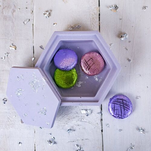 Hexagonal jesmonite trinket box, pastel lilac with lid