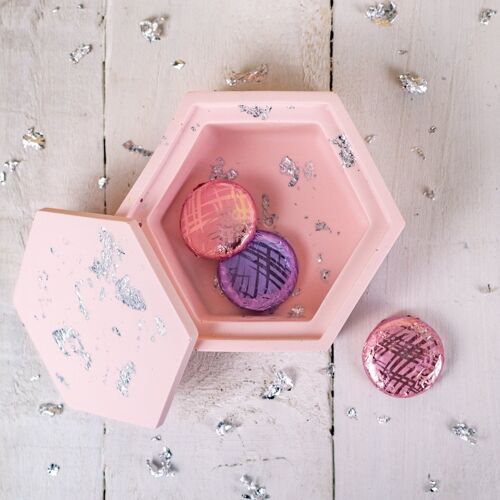 Hexagonal jesmonite trinket box, pastel pink with lid