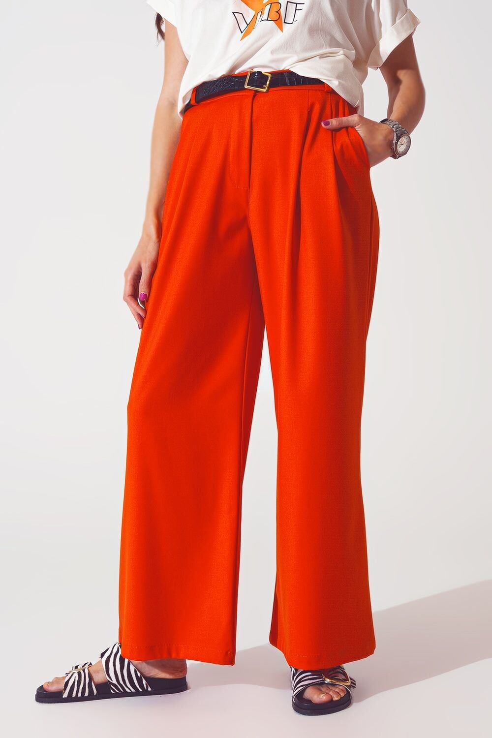 Lässige Hose mit weitem Bein in Orange