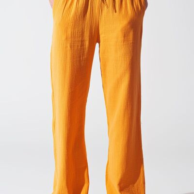 Textured Loose Fit Pants in Orange