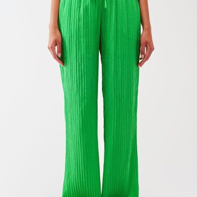 Pantalon rayé coupe ample en vert