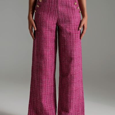 Tweed-Marine-Schnitthose mit Knopfdetails in Rosa