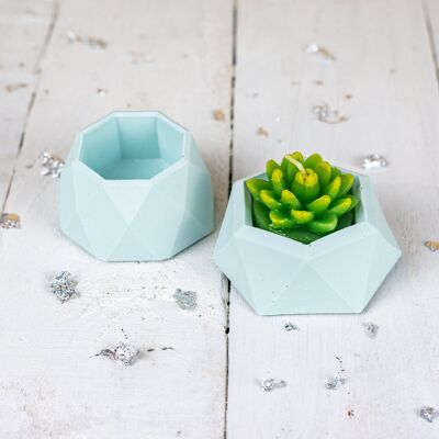 Jesmonite mini planters, 2 pastel blue tiny succulent planters