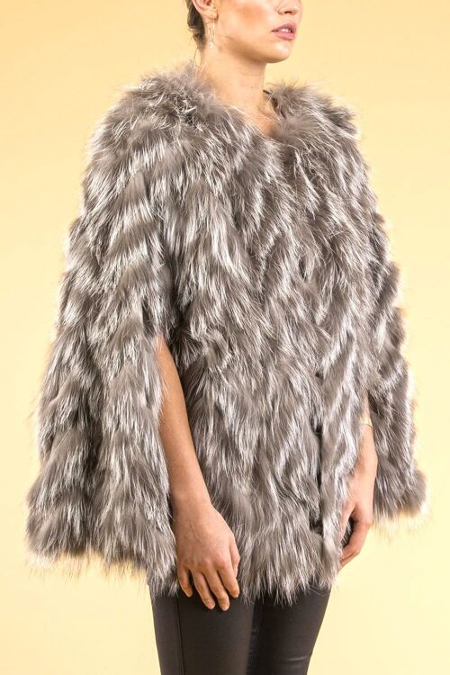 Grey Fox Fur and Suede Cape
