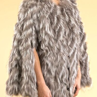 Grey Fox Fur and Suede Cape