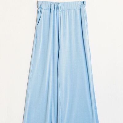 Pantalón ancho de verano de viscosa en azul.