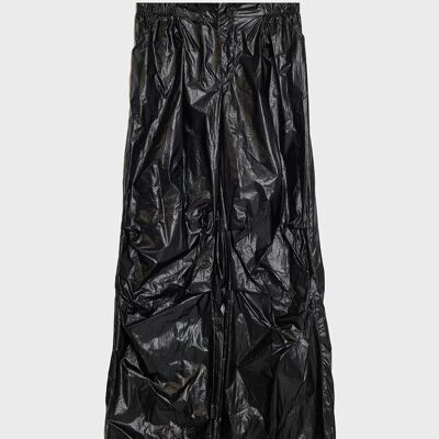 Oversized black parachute metallic pants