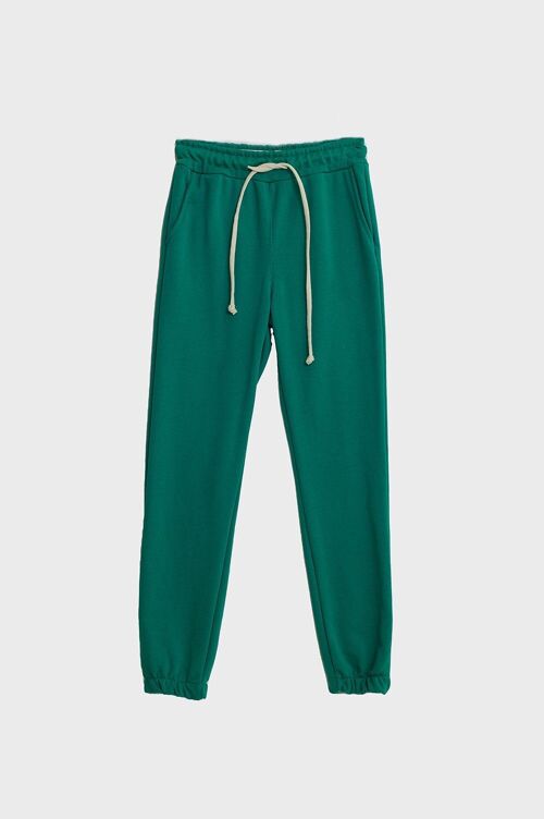 green jogger with knotted elastic waist and side pockets