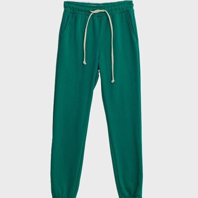 jogger verde con cintura elástica anudada y bolsillos laterales