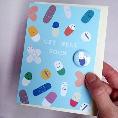 Get well medicines - Greeting card with badge