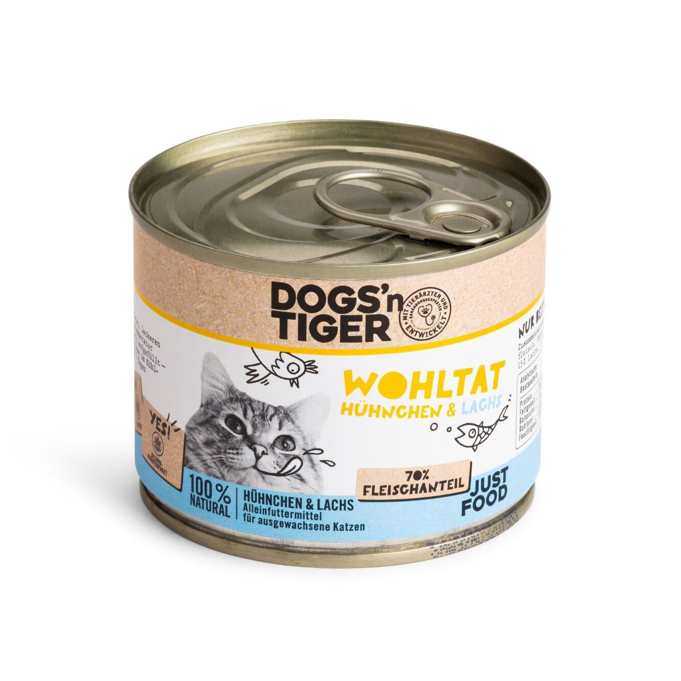 DOGS'n TIGER Adult Premium Cat Food Wohltat, cibo umido per gatti, senza cereali, con il 70% di carne fresca di pollo e salmone