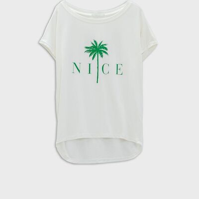Camicia bianca con stampa di palme in verde