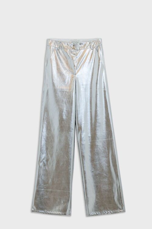 Metallic Straight Leg Pants in Silver