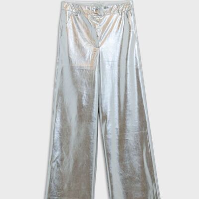 Pantaloni a gamba dritta metallizzati in argento