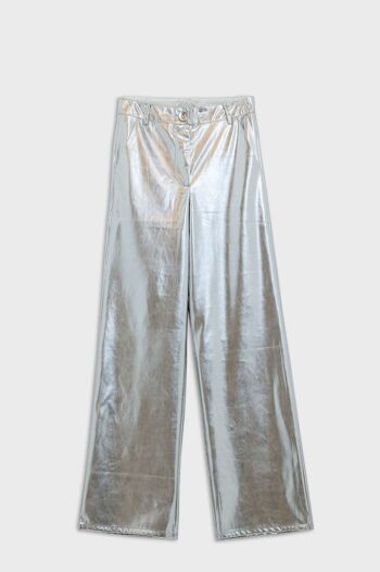 Pantalon droit métallisé en argent 1